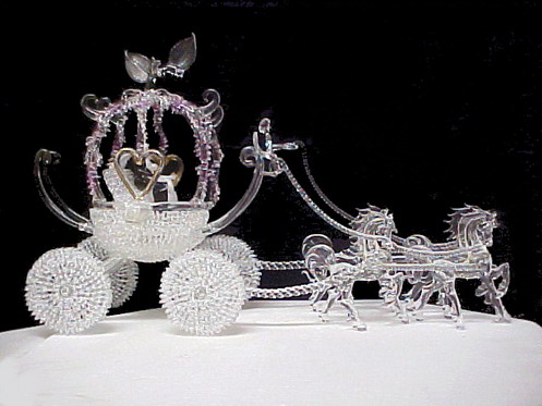 Cinderella carriage wedding cake top with four horses all genuine hand blown glass