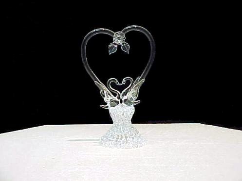 Swan wedding cake top all hand blown glass with swans, heart, on a glass base.