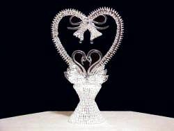 hand blown glass swans wedding cake top with a heart
