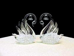 hand blown glass swans wedding cake top or figuring collectible